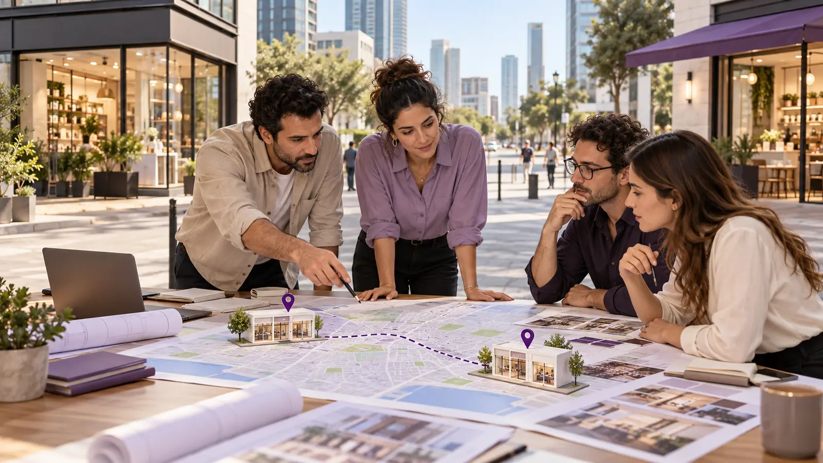 בעלי עסק מתכננים את השקת הסניף החדש ואת חלוקת אזורי השירות